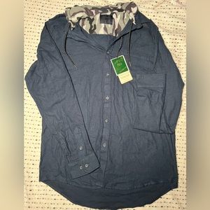 Craft & Flow Nomad Cotton Flannel Waffle Knit Hood Navy Blue and CAMO print